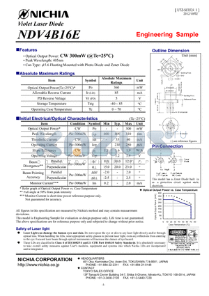 NDV4B16E datasheet - Violet Laser Diode