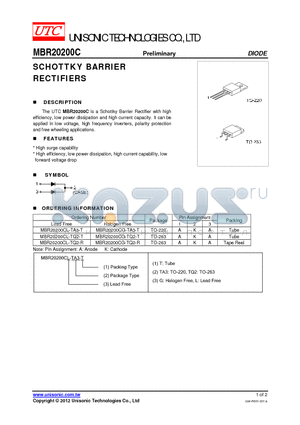 MBR20200CL-TA3-T datasheet - SCHOTTKY BARRIER RECTIFIERS