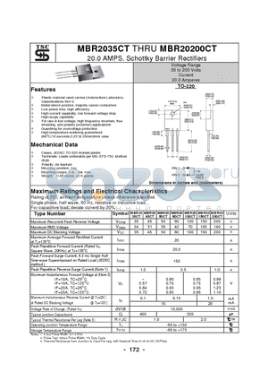 MBR20200CT datasheet - 20.0 AMPS. Schottky Barrier Rectifiers