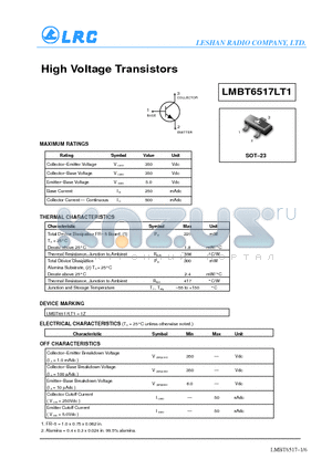 LMBT6517LT1 datasheet - High Voltage Transistors