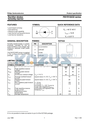 PBYR1045D datasheet - Rectifier diodes Schottky barrier