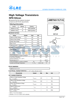 LMBT6517LT1G datasheet - High Voltage Transistors NPN Silicon RoHS requirements.