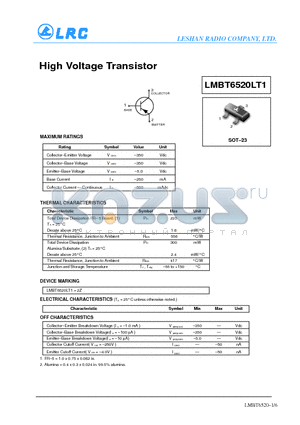 LMBT6520LT1 datasheet - High Voltage Transistor