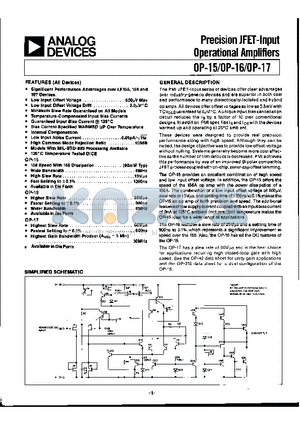 OP-15BZ/883 datasheet - PRECISION JFET-INPUT OPERATIONAL AMPLIFIERS