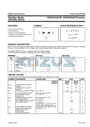 PBYR1540CTX datasheet - Rectifier diodes Schottky barrier