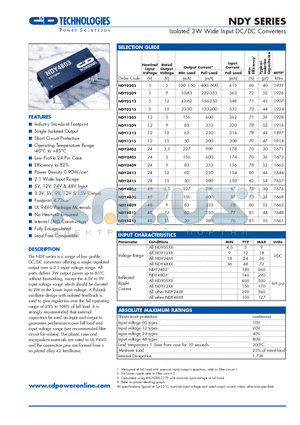 NDY4809 datasheet - Isolated 3W Wide Input DC-DC Converters