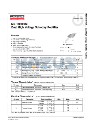 MBR20200CT_10 datasheet - Dual High Voltage Schottky Rectifier