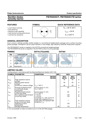 PBYR2045CT datasheet - Rectifier diodes Schottky barrier