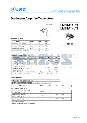 LMBTA13LT1 datasheet - Darlington Amplifier Transistors