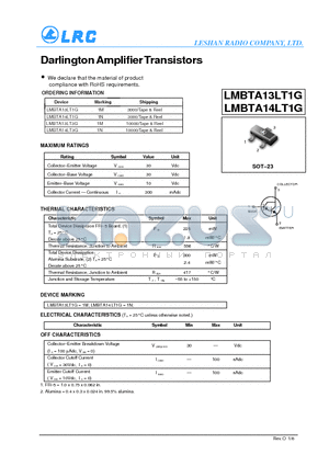LMBTA13LT1G datasheet - Darlington Amplifier Transistors RoHS requirements.