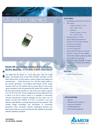 NE12S0A0H06PNFA datasheet - Delphi NE Series Non-Isolated Point of Load DC/DC Modules:3.1~13.8Vin, 0.59V-5.1Vout, 6Aout