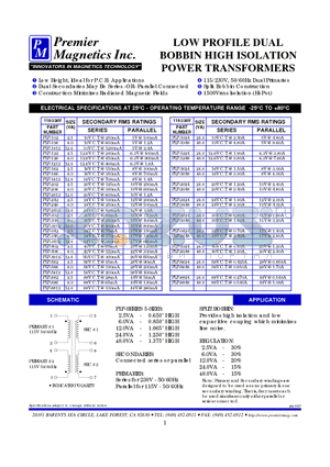 PLP-122 datasheet - LOW PROFILE DUAL BOBBIN HIGH ISOLATION POWER TRANSFORMERS