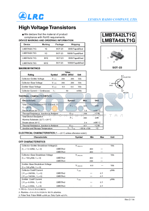LMBTA43LT1G datasheet - HighVoltageTransistors RoHS requirements.