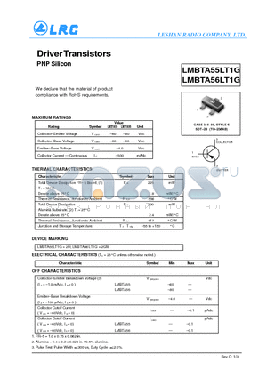 LMBTA55LT1G datasheet - Driver Transistors PNP Silicon RoHS requirements.