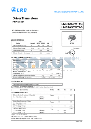LMBTA55WT1G datasheet - Driver Transistors PNP Silicon RoHS requirements.