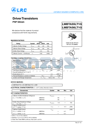 LMBTA56LT1G datasheet - Driver Transistors PNP Silicon RoHS requirements.