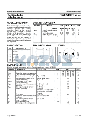 PBYR2545CTB datasheet - Rectifier diodes schottky barrier