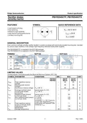 PBYR2545CTF datasheet - Rectifier diodes Schottky barrier