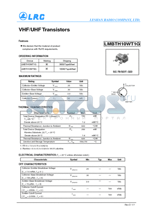 LMBTH10WT1G datasheet - VHF/UHF Transistors RoHS requirements.