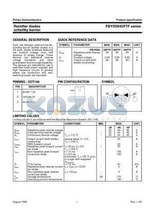 PBYR3040PTF datasheet - Rectifier diodes schottky barrier