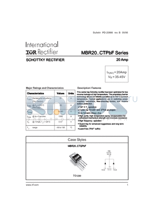 MBR2035CT datasheet - SCHOTTKY RECTIFIER 20 Amp