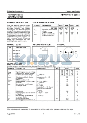 PBYR3045PT datasheet - Rectifier diodes schottky barrier