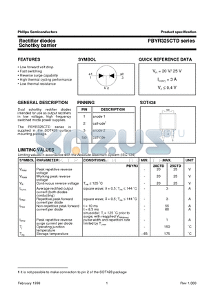 PBYR320CTD datasheet - Rectifier diodes Schottky barrier