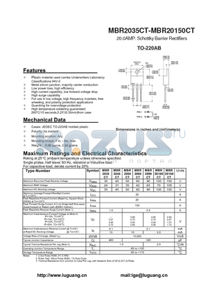 MBR2035CT datasheet - 20.0AMP. Schottky Barrier Rectifiers