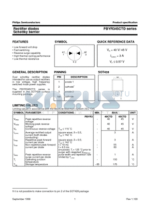 PBYR340 datasheet - Rectifier diodes Schottky barrier