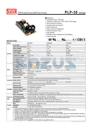 PLP-30-12 datasheet - 30W Single Output LED Power Supply