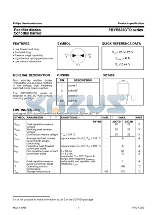 PBYR620CTD datasheet - Rectifier diodes Schottky barrier
