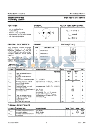 PBYR6040WT datasheet - Rectifier diodes Schottky barrier