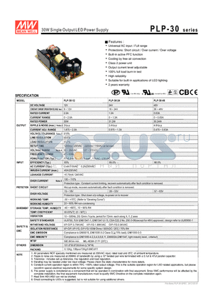 PLP-30_12 datasheet - 30W Single Output LED Power Supply