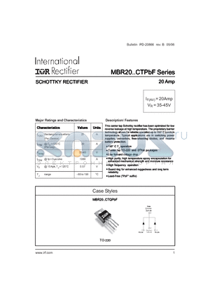 MBR2035CTPBF datasheet - SCHOTTKY RECTIFIER 20 Amp
