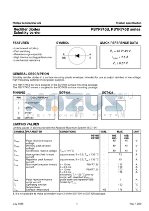 PBYR740D datasheet - Rectifier diodes Schottky barrier