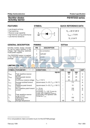 PBYR725D datasheet - Rectifier diodes Schottky barrier