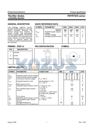 PBYR735X datasheet - Rectifier diodes schottky barrier