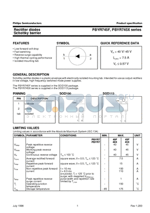 PBYR740X datasheet - Rectifier diodes Schottky barrier