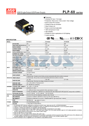 PLP-60-48 datasheet - 60W Single Output LED Power Supply