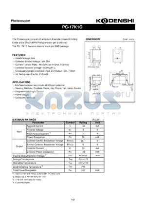 PC-17K1C datasheet - Photocoupler(Photocoupler consists of a Gallium Arsenide Infrared Emitting)