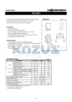 PC-16T1 datasheet - Photocoupler(Photocoupler consists of a Gallium Arsenide Infrared Emitting)