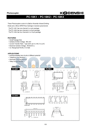 PC-18K4 datasheet - Photocoupler(These Photocouplers cosist of a Gallium Arsenide Infrared Emitting)