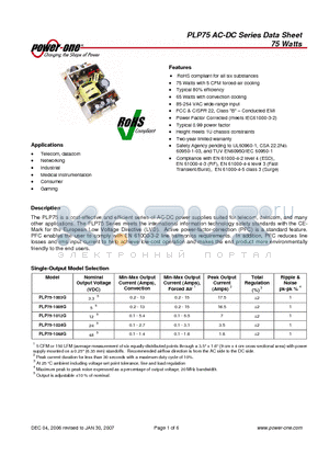 PLP75-3301G datasheet - AC-DC power supplies suited for telecom