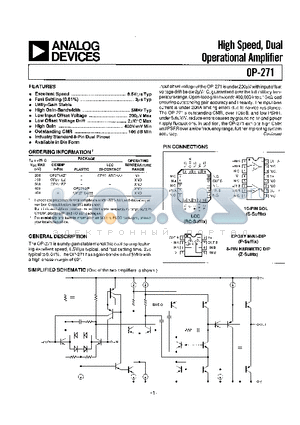 OP-271GP datasheet - HIGH SPEED, DUAL OPERATIONAL AMPLIFIER