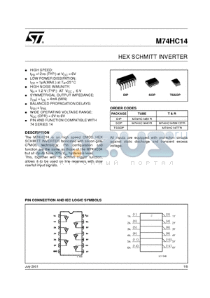 M74HC14M1R datasheet - HEX SCHMITT INVERTER