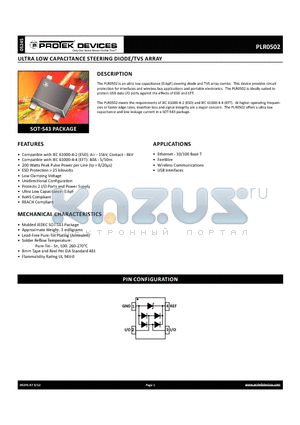 PLR0502_12 datasheet - ULTRA LOW CAPACITANCE STEERING DIODE/TVS  ARRAY