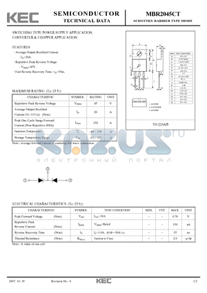 MBR2045CT datasheet - SCHOTTKY BARRIER TYPE DIODE