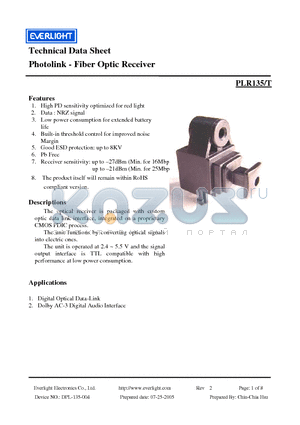 PLR135-T datasheet - Photolink - Fiber Optic Receiver