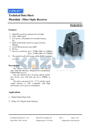 PLR135-T2 datasheet - Photolink - Fiber Optic Receiver