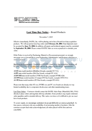 PC-414NT datasheet - Last Time Buy Notice - Board Products